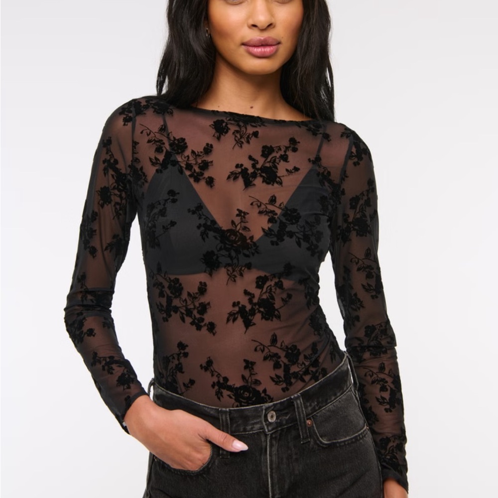 Long Sleeve Slash Mesh Top